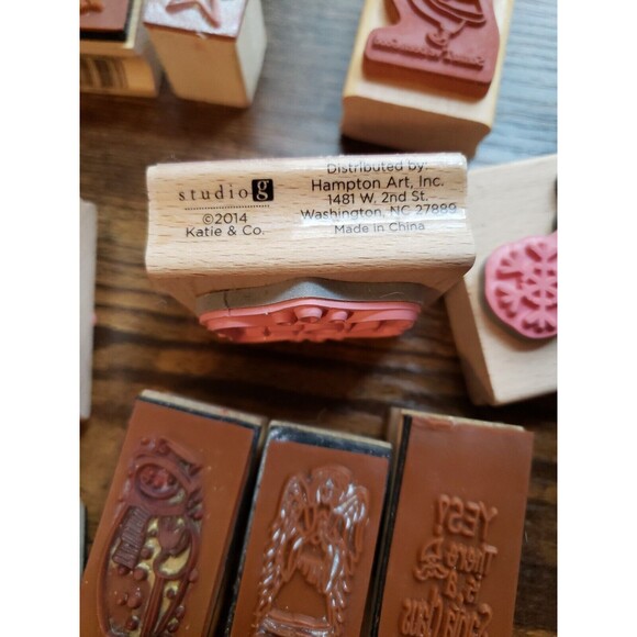 Wood Mounted Rubber Stamp Lot Christmas Card Making Paper Craft 21 Assorted - Picture 12 of 12